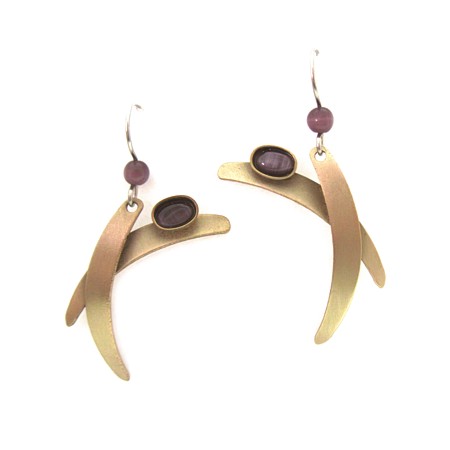 Brushed Gold Plum Catsite Swoosh Dangles by Crono Design - Click Image to Close